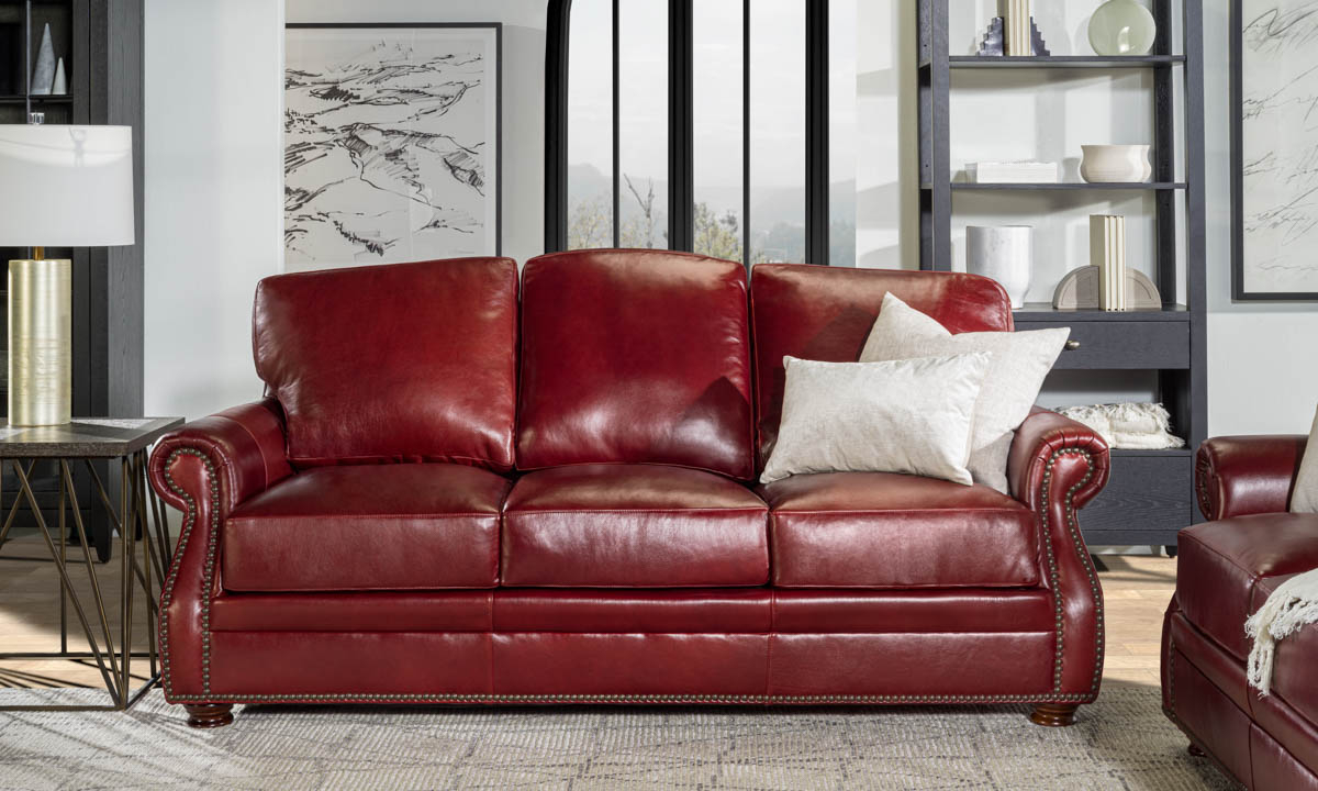 Sofa Traditional Red Leather Sofa Design With Classic Rolled Arms