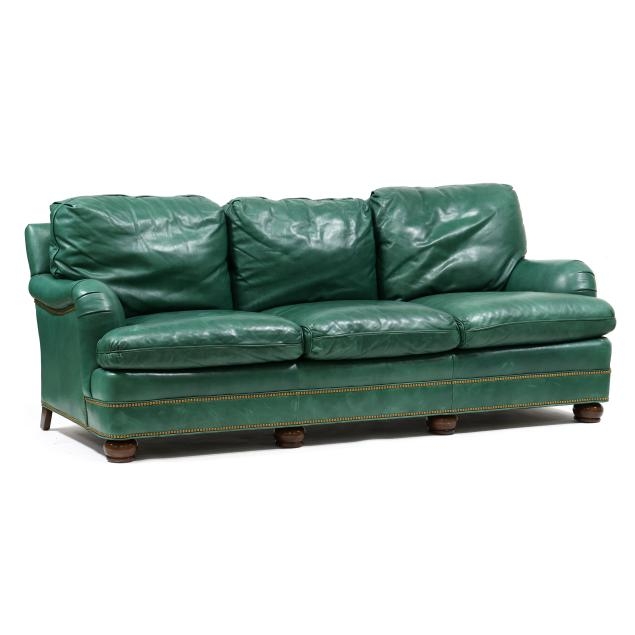 Sofa: Turned Bun Feet Emerald Traditional Study Couch