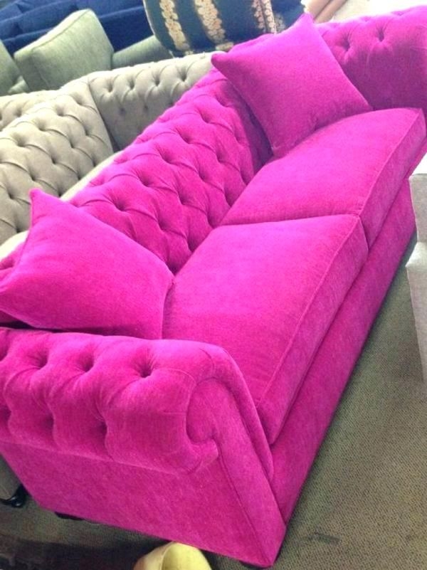 Sofa Upholstered Neon Magenta Glam Seating Rolled Arms