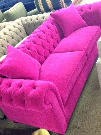 Sofa Upholstered Neon Magenta Glam Seating Rolled Arms