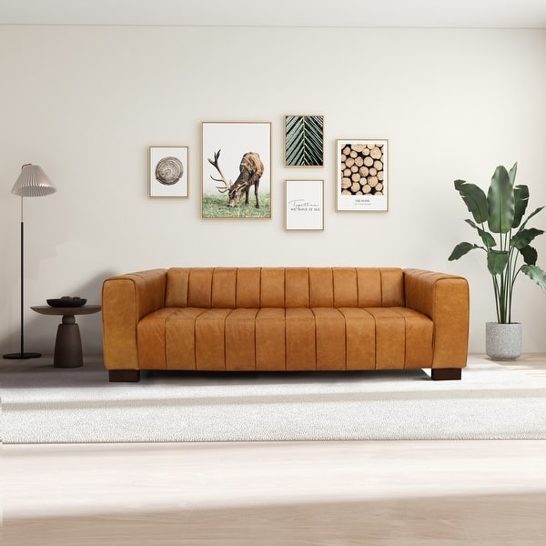 Sofa Wide Profile Vertical Channel Tufting Tan Channel Tufted Sofa
