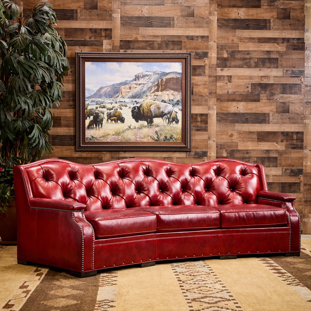 Sofa With Arched Back And Button Tufting Rustic Lodge Seating Red