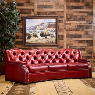 Sofa With Arched Back And Button Tufting Rustic Lodge Seating Red