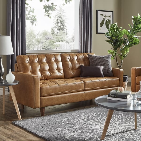 Sofa with Biscuit Tufting and Tapered Leg Sofa Seating