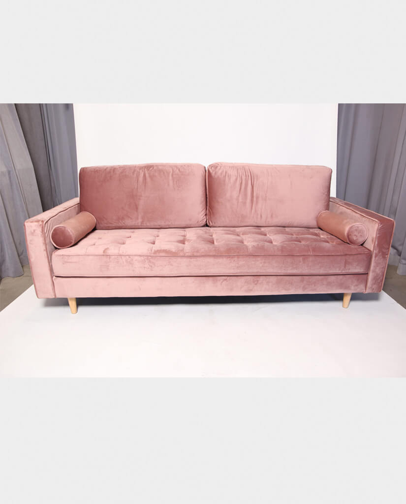 Sofa with Blind Tufted Seat and Tapered Wood Toned Legs