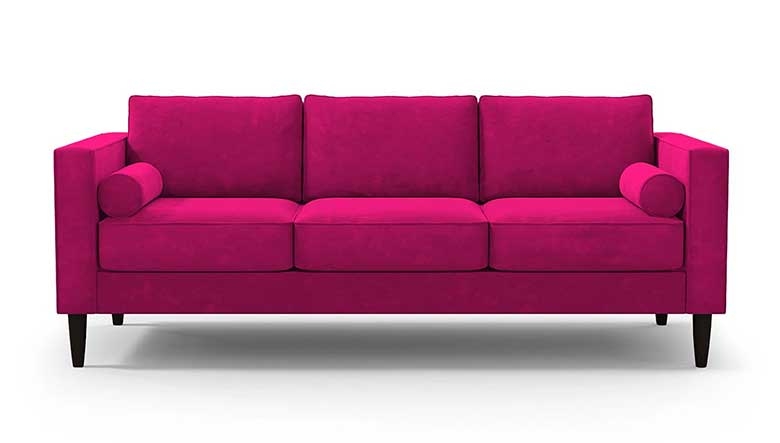 Sofa with Bolster Pillows and Tapered Legs in Fuchsia