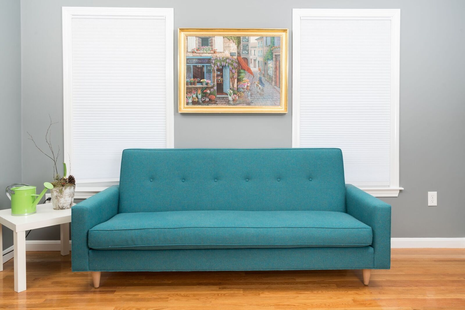 Sofa with Button Tufted Back and Single Seat Cushion in Teal Blue