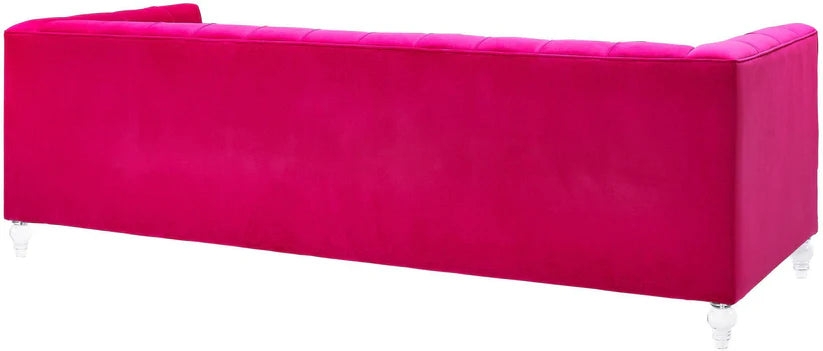 Sofa with Channeled Top Rail and Clear Acrylic Bun Feet