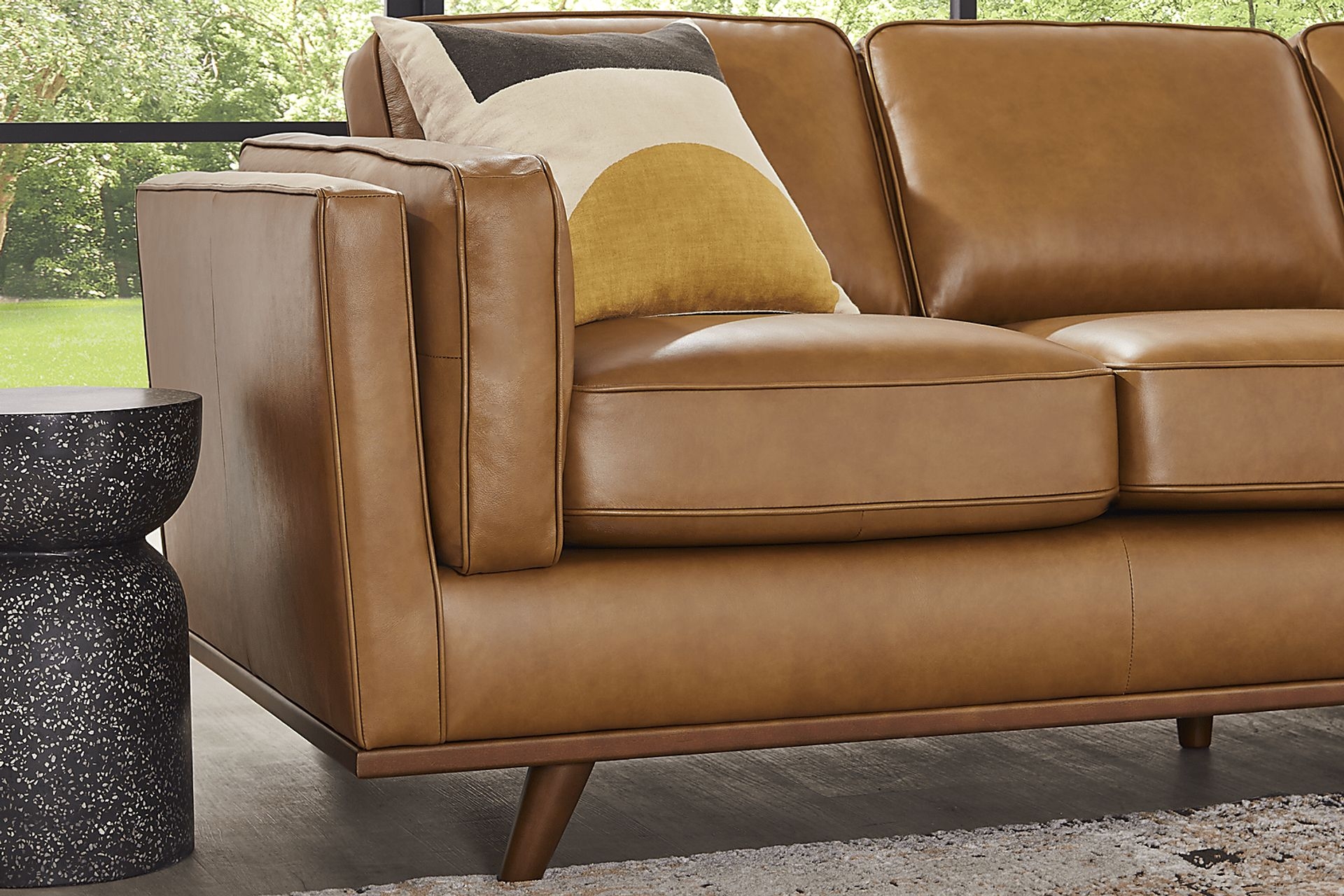 Sofa with Exposed Wood Base and Mid-Century Styling Couch