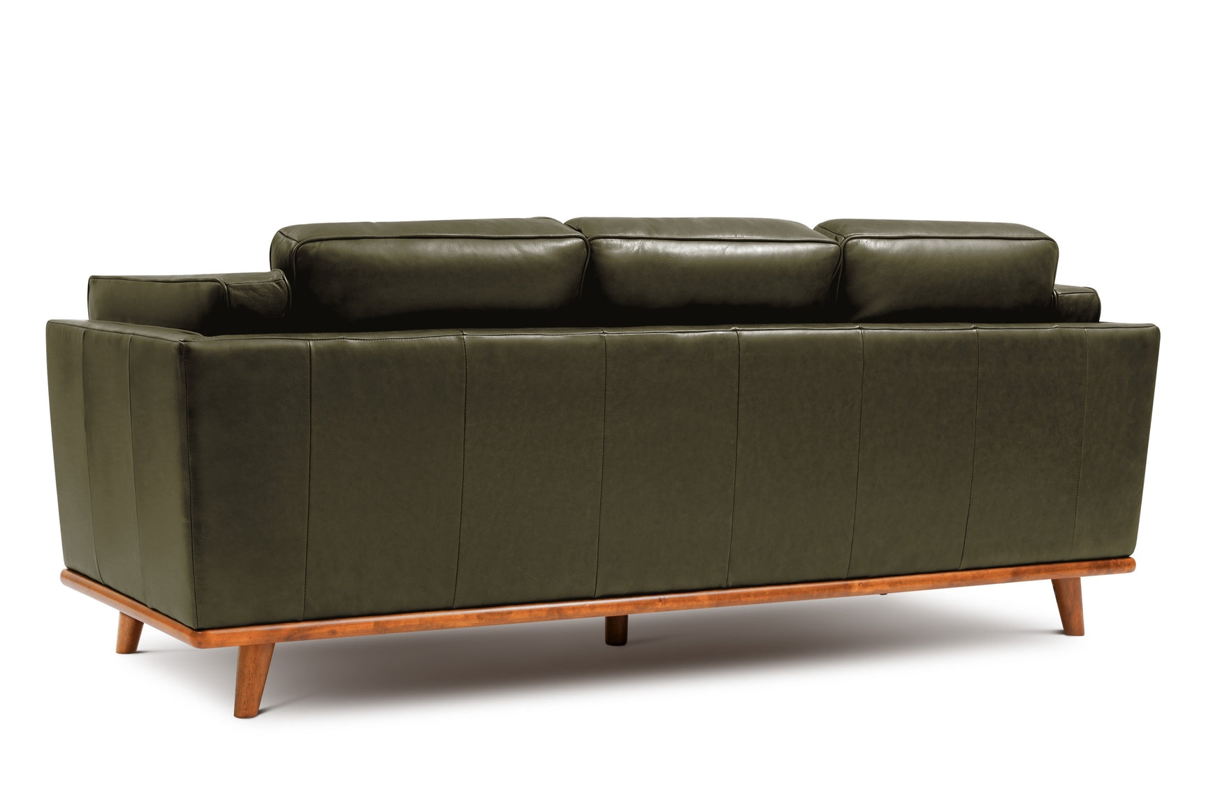 Sofa with paneled back detail in olive green leather