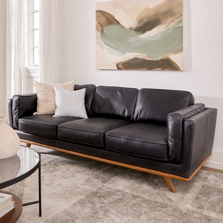Sofa with Wood Base Frame and Tapered Leg Modern Style
