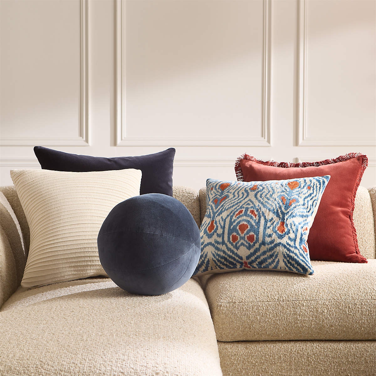 Sphere Pillow Indigo Blue Velvet Sculptural Round Form