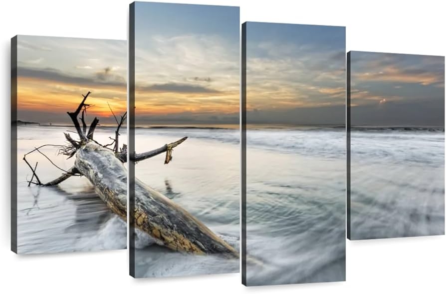 Split Canvas Art Staggered Panel Design Sunset Beach Art