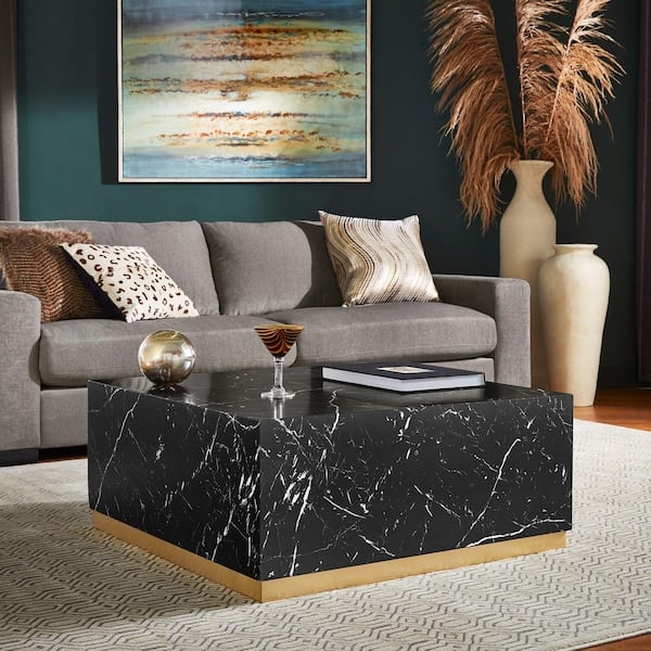 Square Coffee Table having Gold Recessed Base