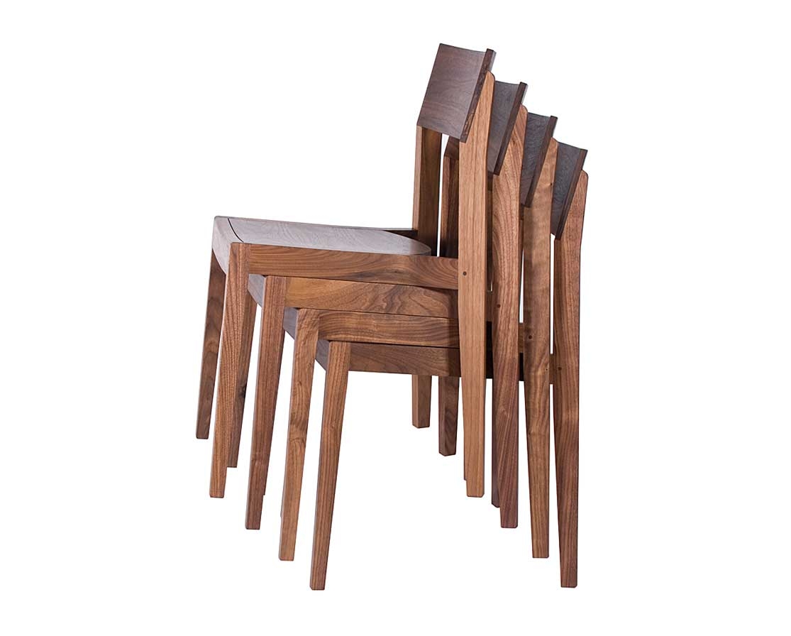 Stacking Chair Slim Profile Walnut Designer Wood Seating