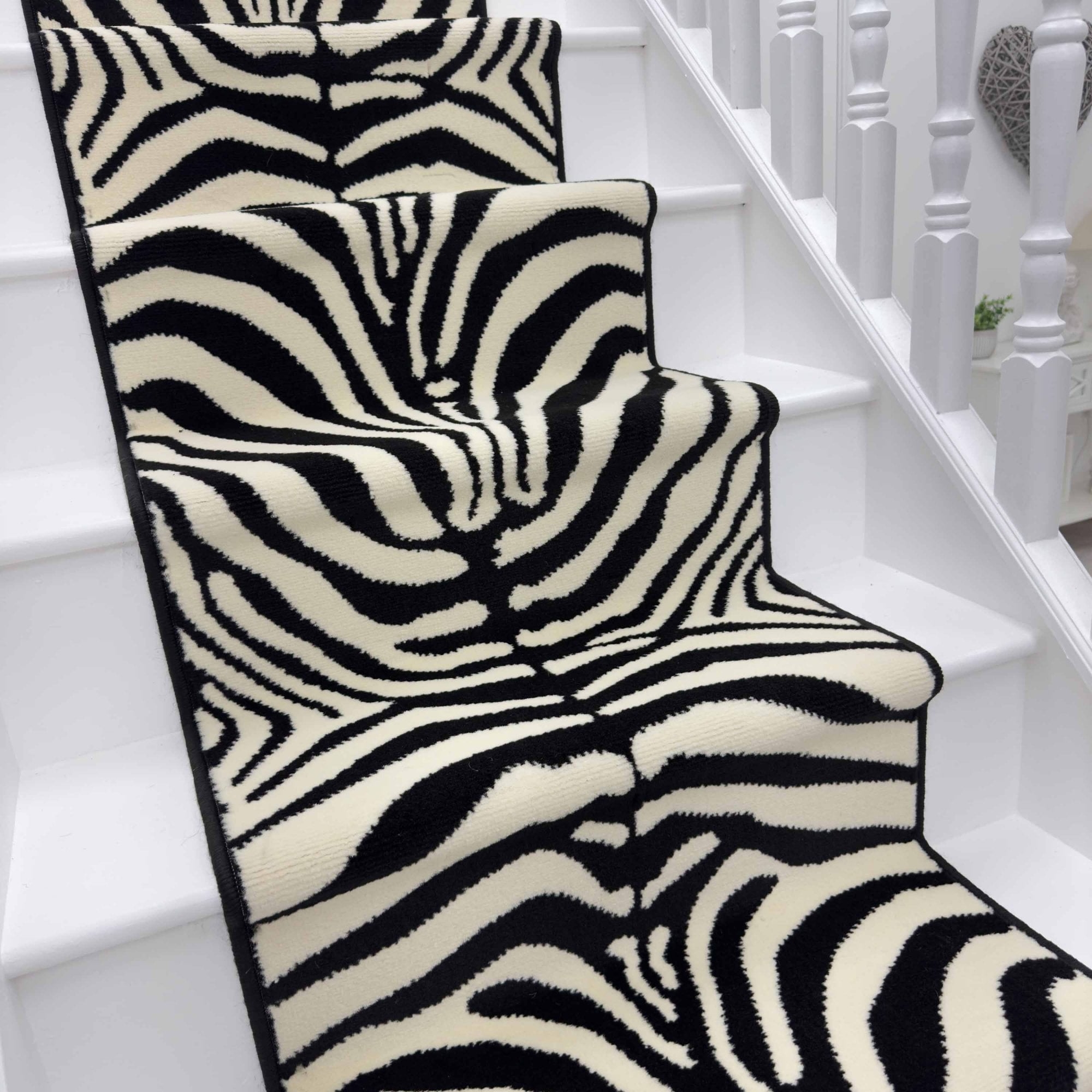 Stair Runner Black Bound Edges Zebra Print Runner