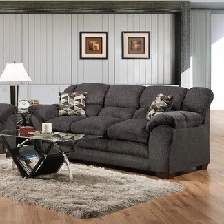 Stationary Sofa Plush Pillow Back Contemporary Grey Seating
