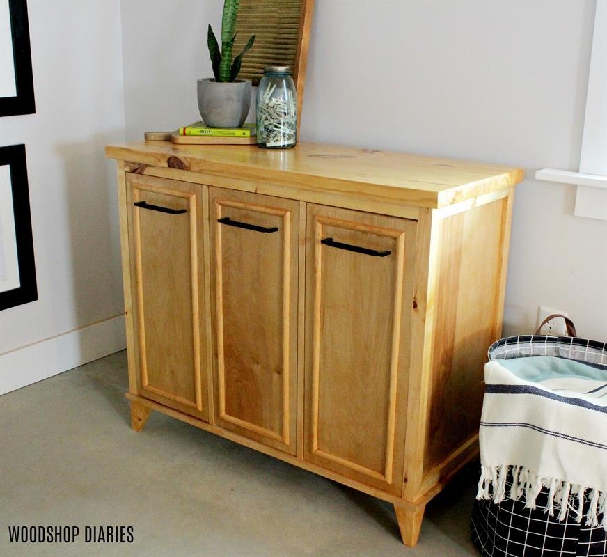 Storage Cabinet: Wood Toned Three Doors Tapered Legs Station
