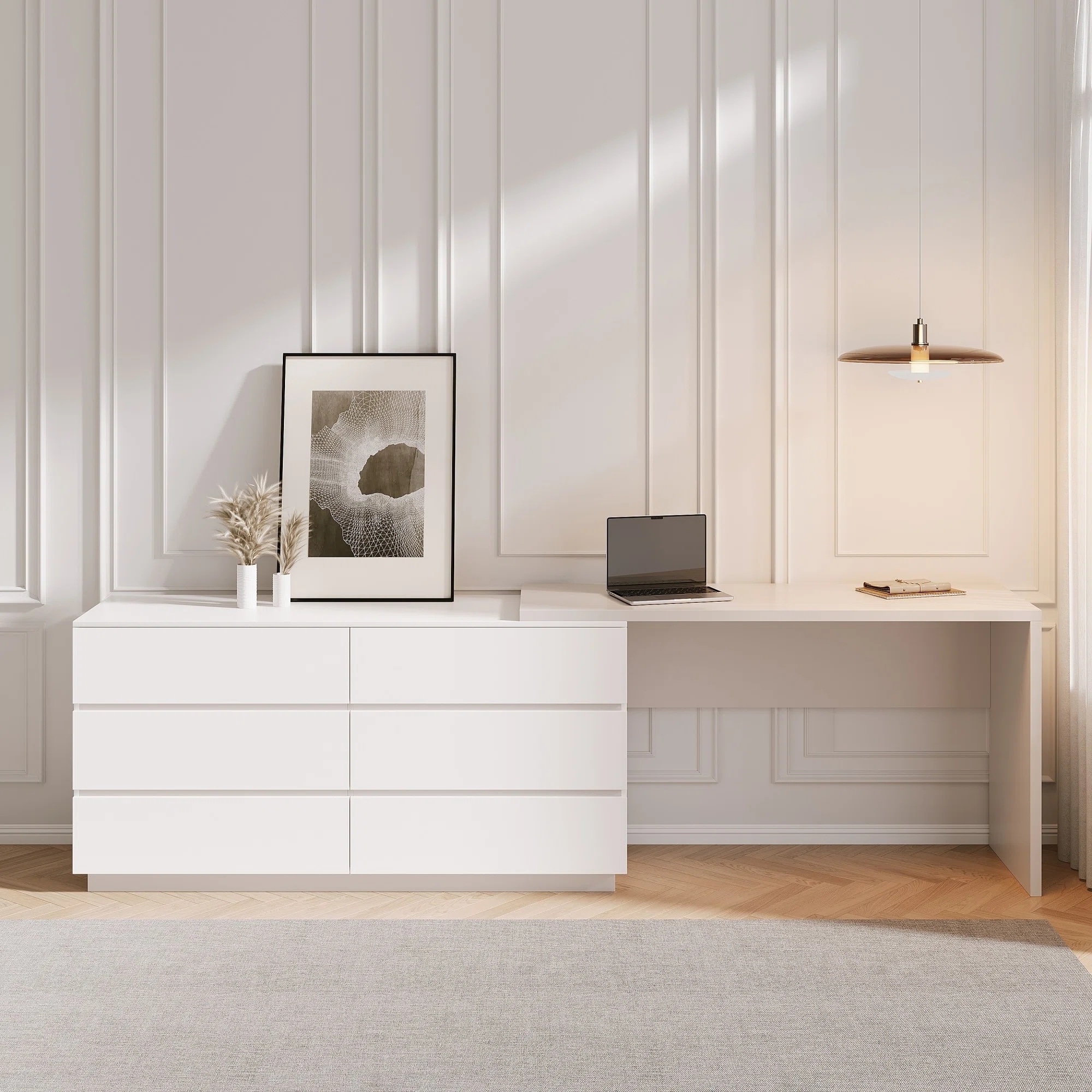 Storage Dresser Desk: Handleless Storage Desk Combo