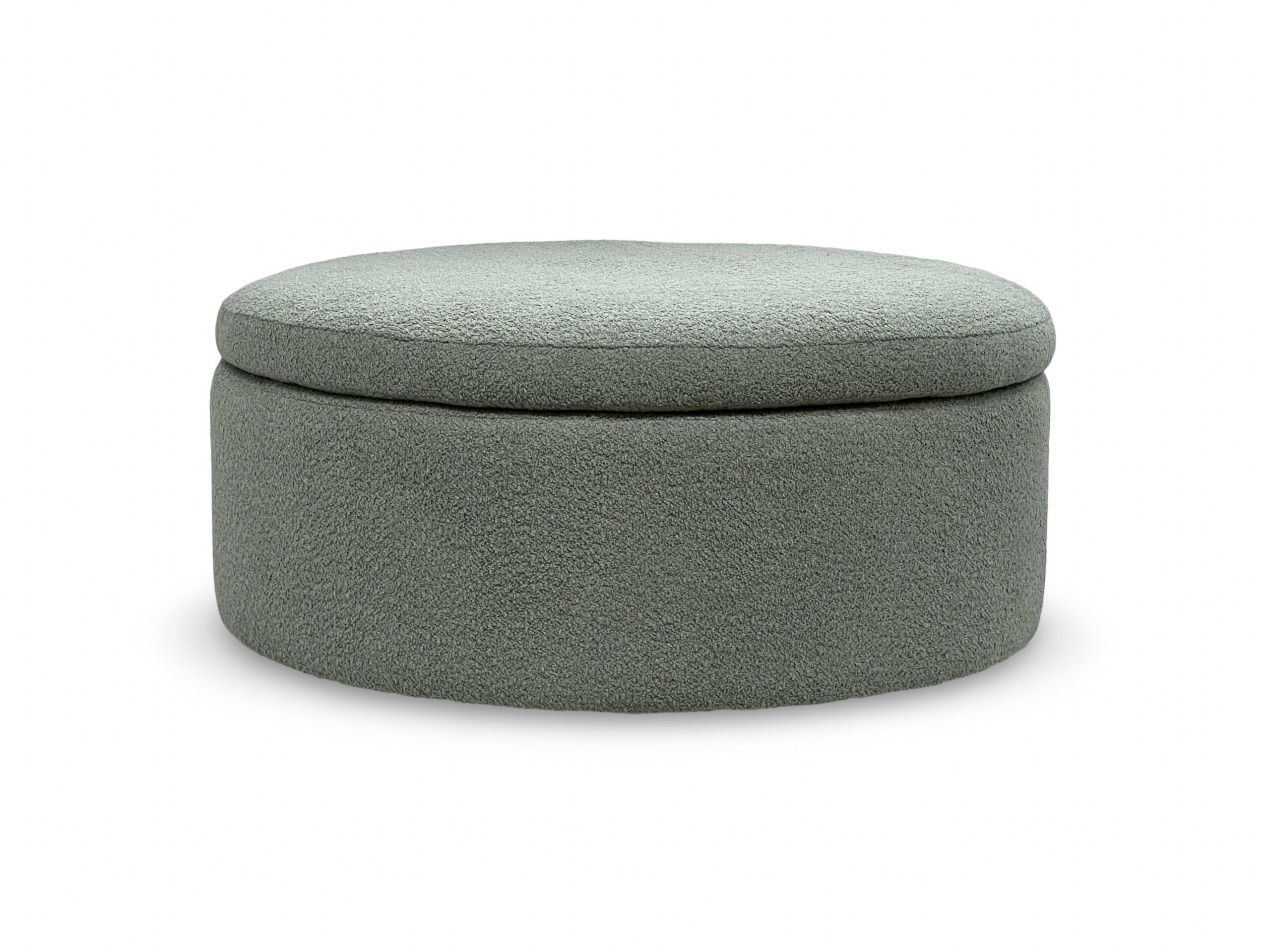 Storage Ottoman: Mint Boucle Texture with Round Storage Lid