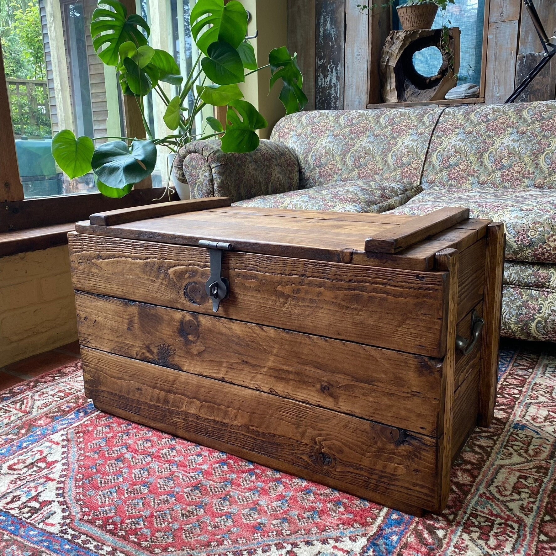 Storage Trunk Horizontal Planks Dark Wood Vinyl Box