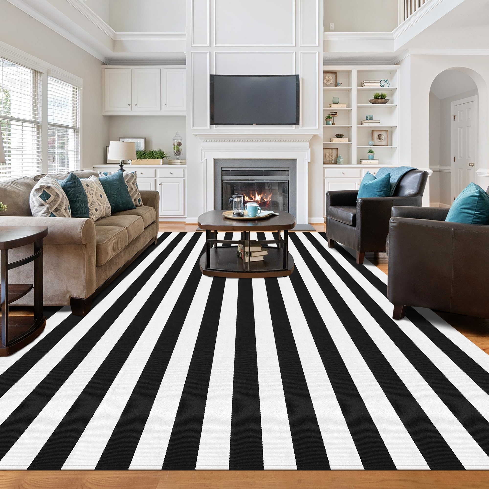 Striped Rug Wide Pattern Woven Reversible Bold Striped Area Rug