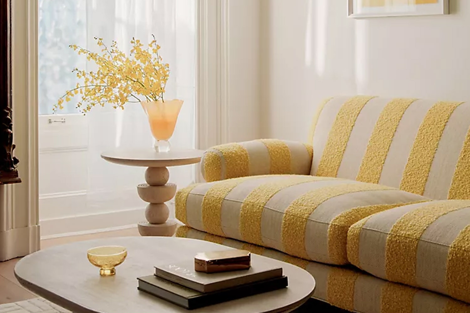 Striped Sofa With Bold Yellow Stripes and Nubby Texture