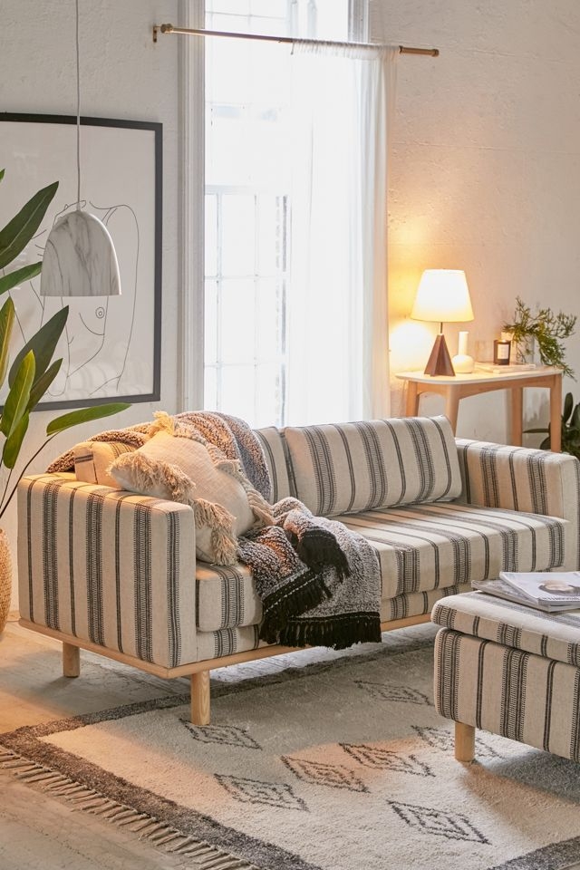 Striped Sofa With Matching Ottoman and Modern Boho Style
