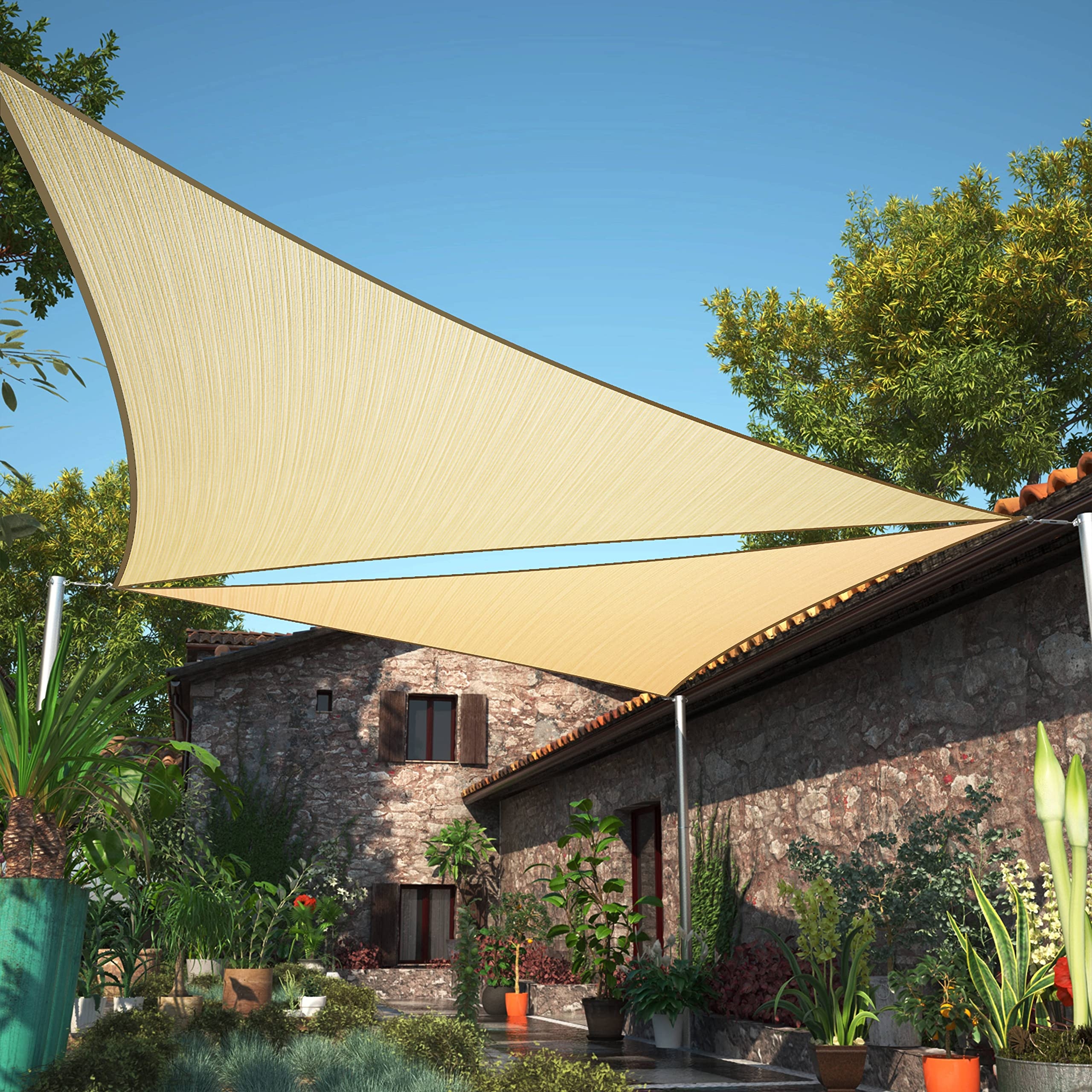 Sun Shade Sail Warm Beige Overlapping Triangles Set