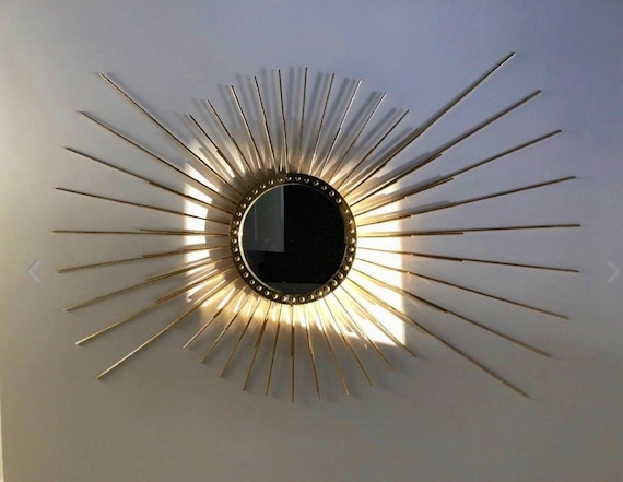 Sunburst Mirror: Large Solid Brass Studded Elliptical Frame