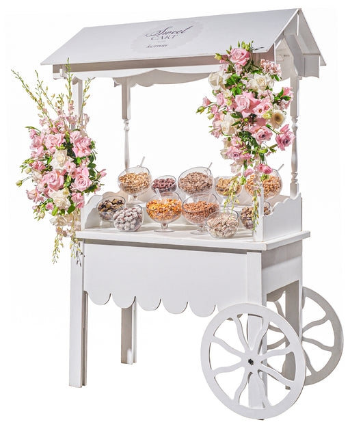 Sweet Cart Floral Accents Wedding Candy Bar Display