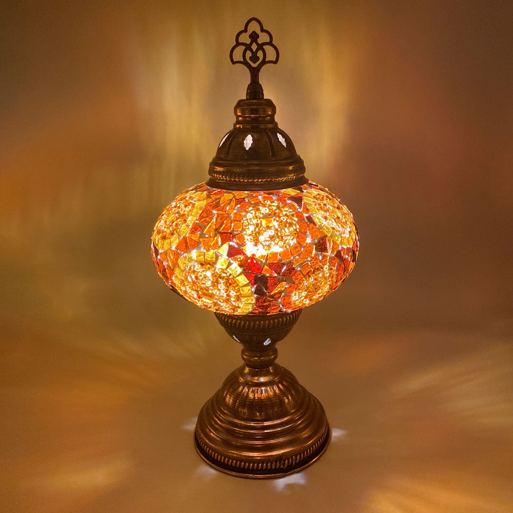 Table Lamp Amber Radial Patterned Shadows Mosaic Globe