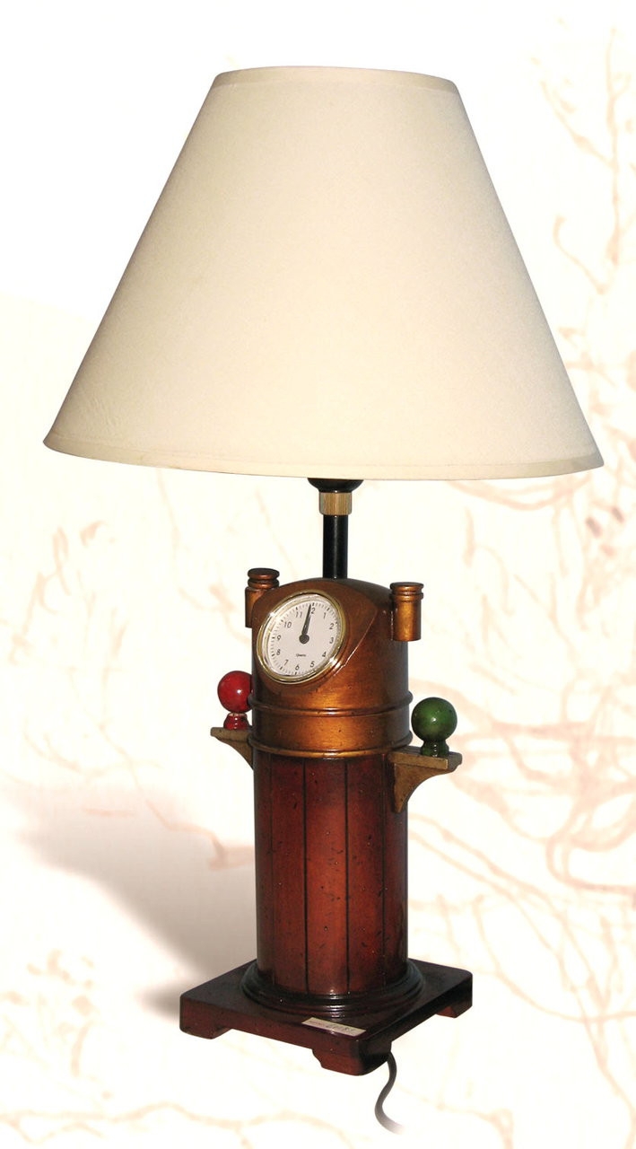 Table Lamp Bronze Binnacle Design Integrated Clock