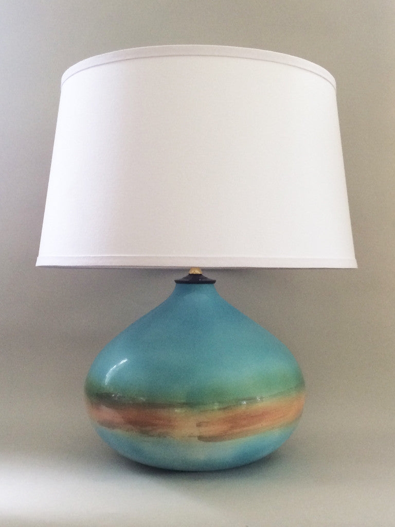 Table Lamp Bulbous Base with Earthy Horizontal Stripes