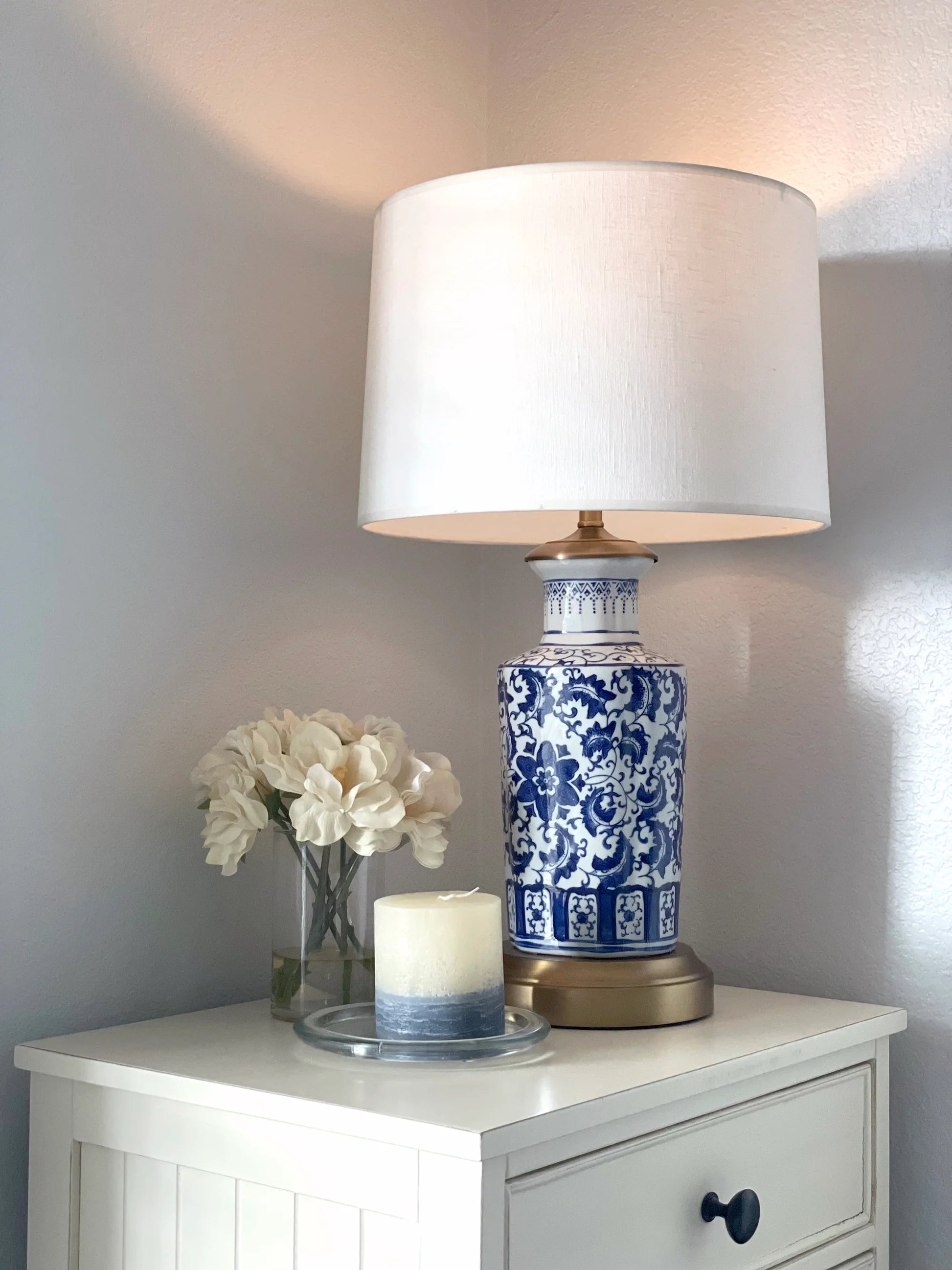 Table Lamp Cordless Porcelain Chinoiserie Brass Finish