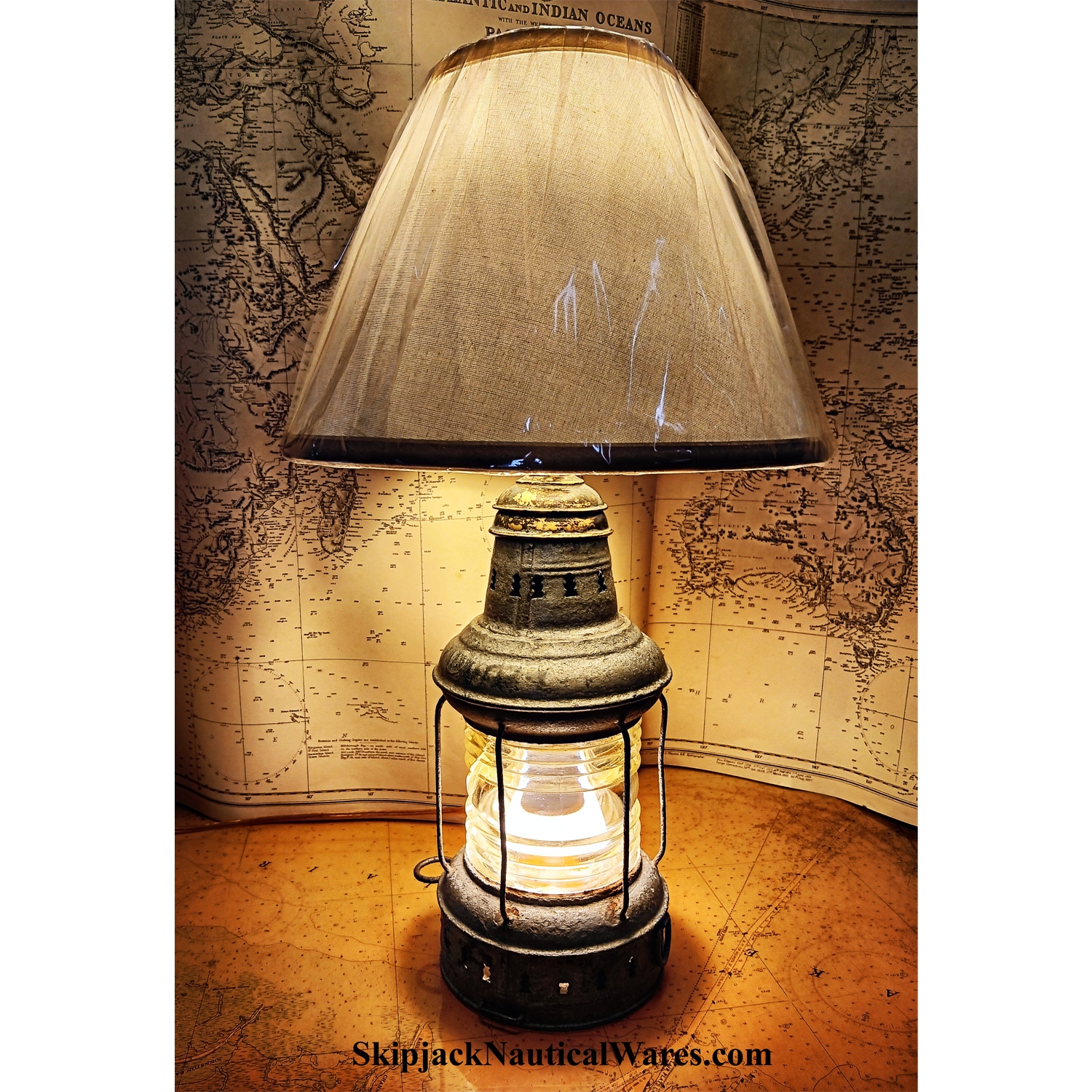 Table Lamp Galvanized Finish Fresnel Dual Lighting