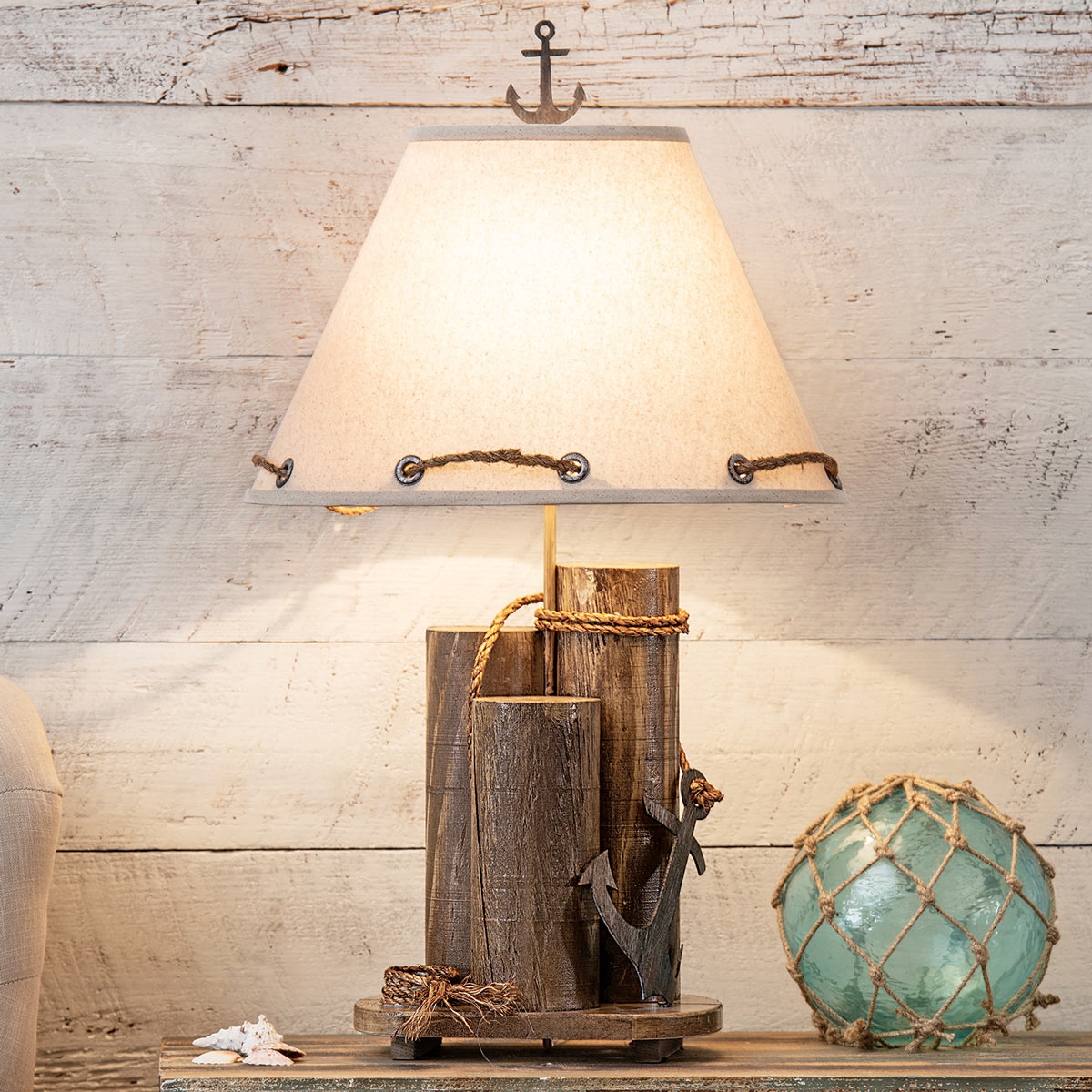 Table Lamp Gray Dock Piling Base Anchor Accent Decor