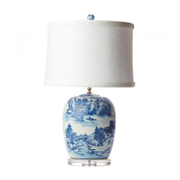 Table Lamp Landscape Motif Chinoiserie on Acrylic Stand