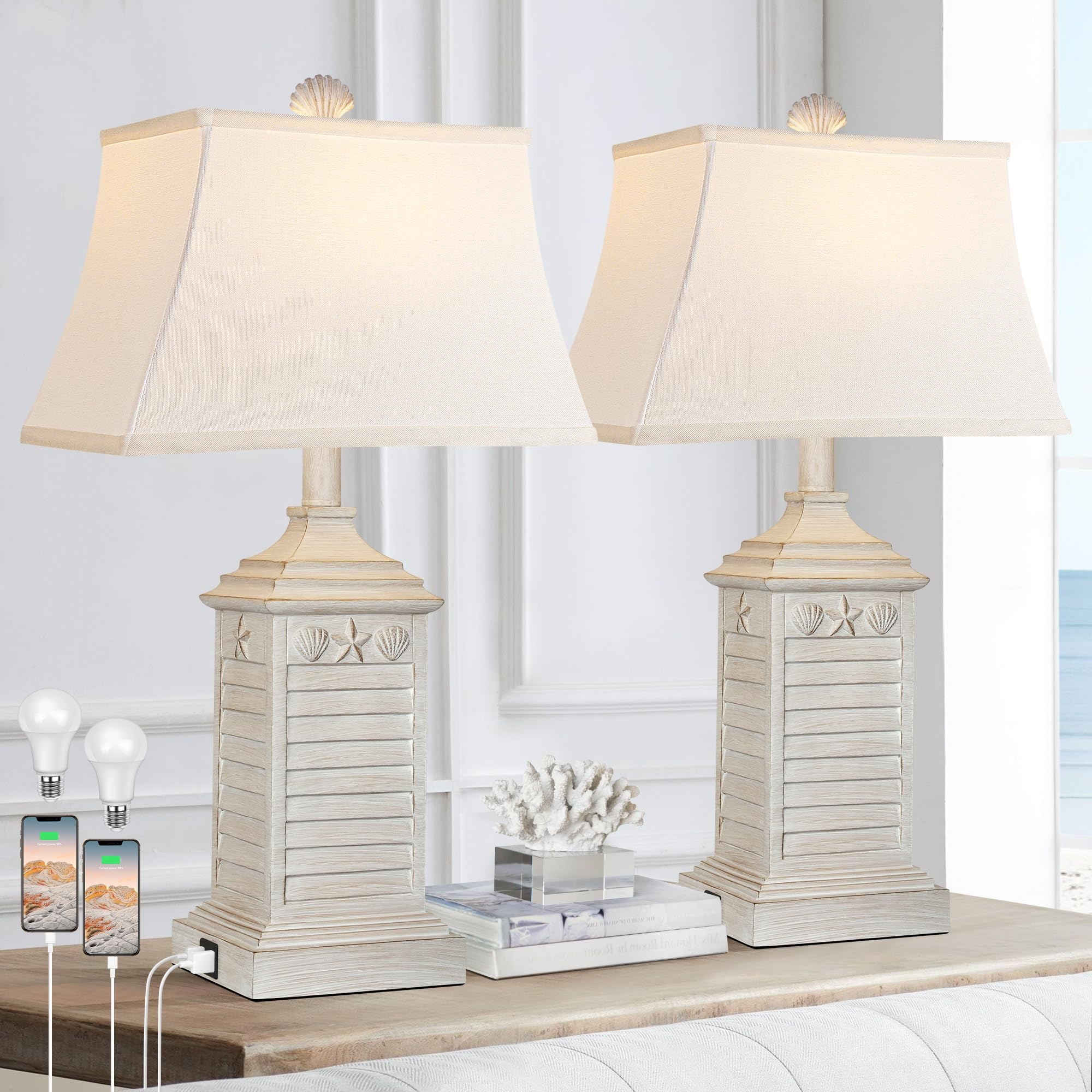 Table Lamp Louvered Shutter Base with Whitewashed Finish
