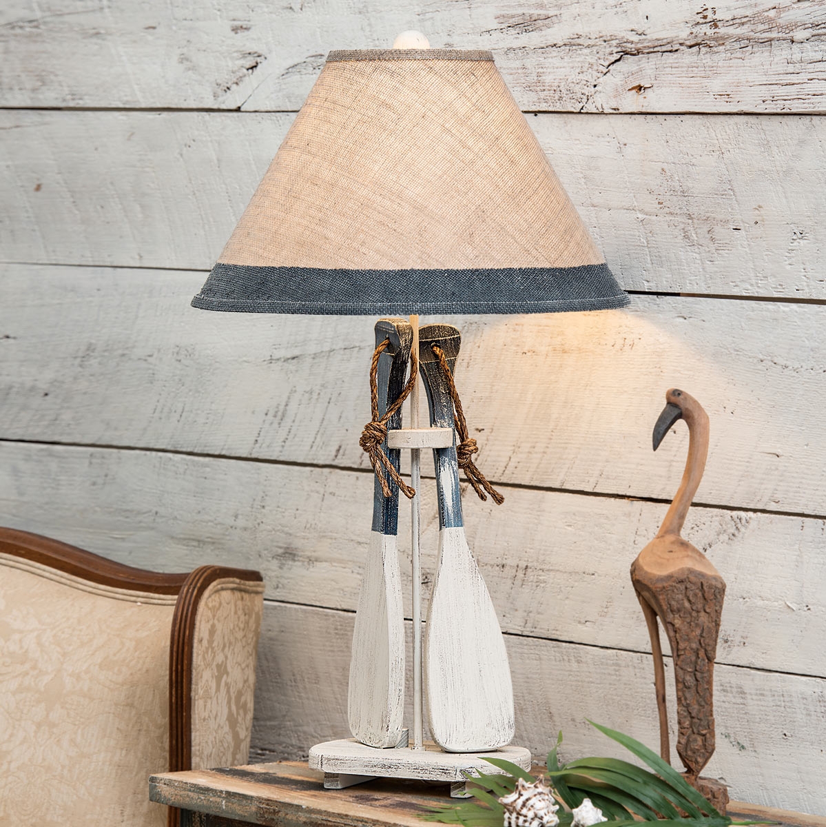 Table Lamp Navy Blue Paddle Base Rope Lighting Accent