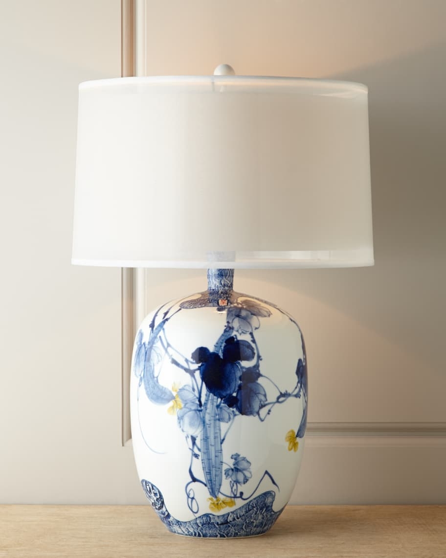 Table Lamp Painterly Floral Chinoiserie Porcelain Decor