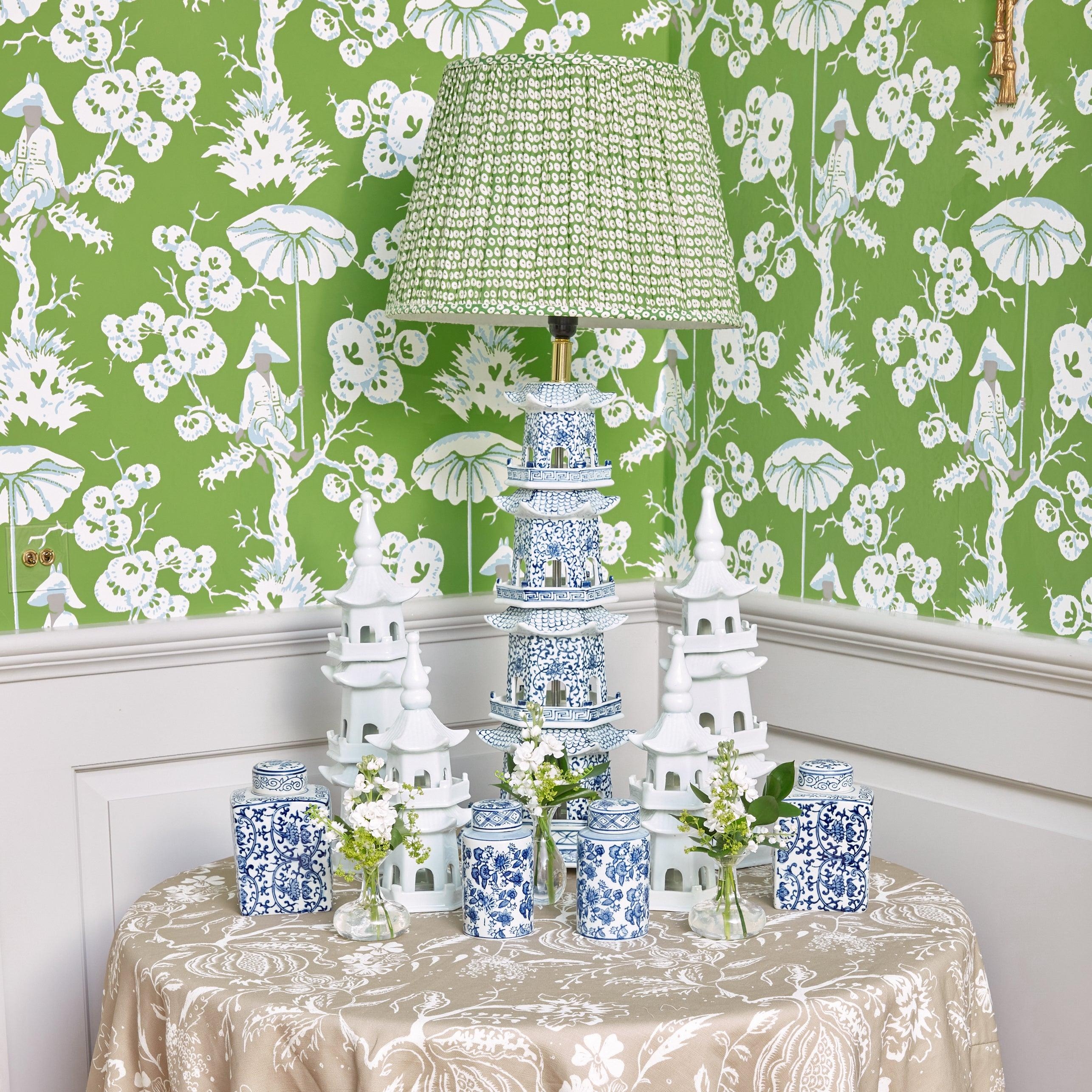 Table Lamp Patterned Pleated Shade Tiered Pagoda Design