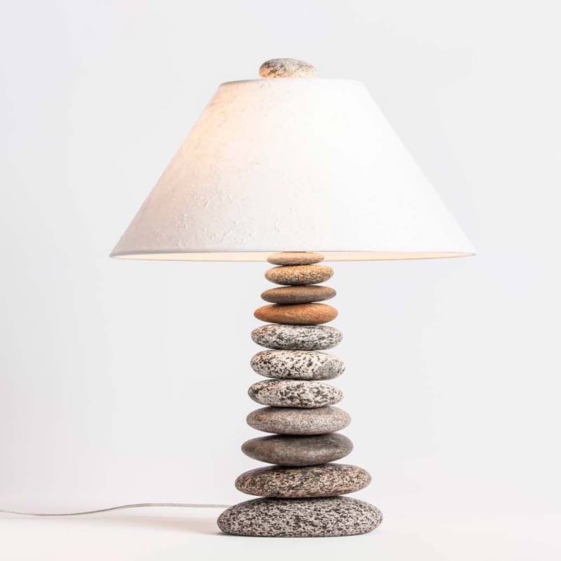 Table Lamp Pebble Finial with Zen Stone Cottage Style