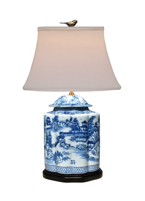 Table Lamp Scalloped Edges with Ceramic Bird Finial