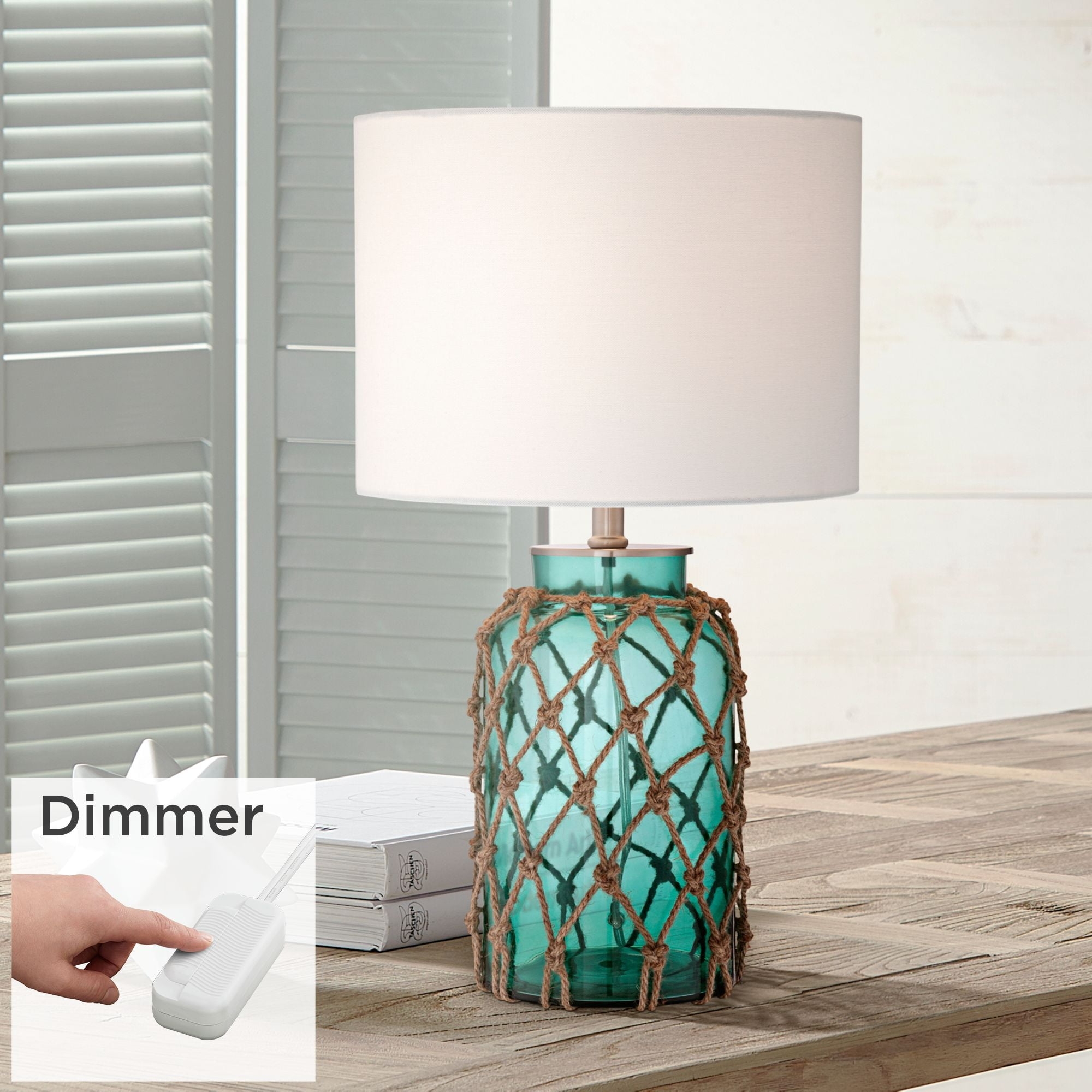 Table Lamp Seafoam Green Glass Cord Dimmer Light