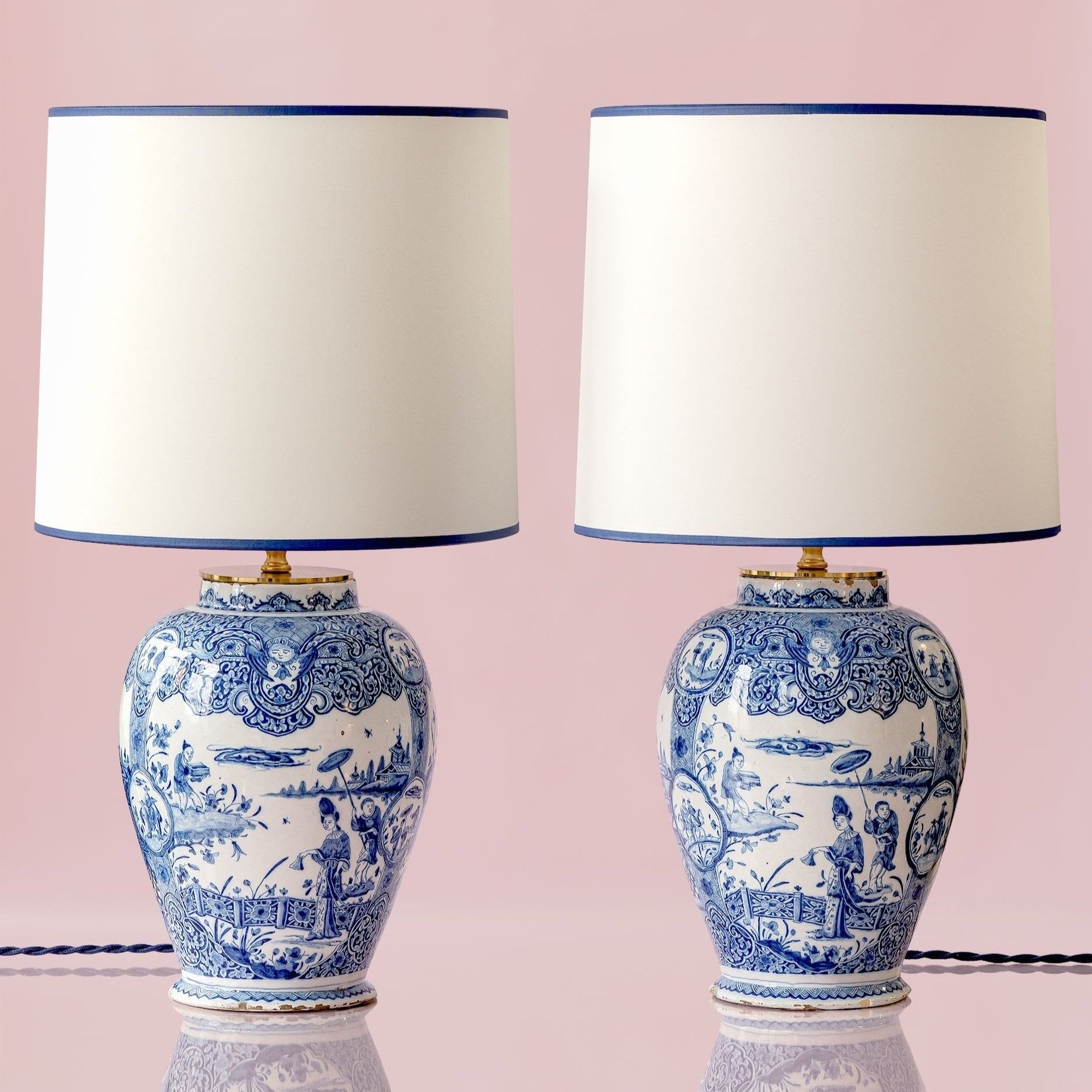 Table Lamp Shades with Blue Trim Pair of Ginger Jars