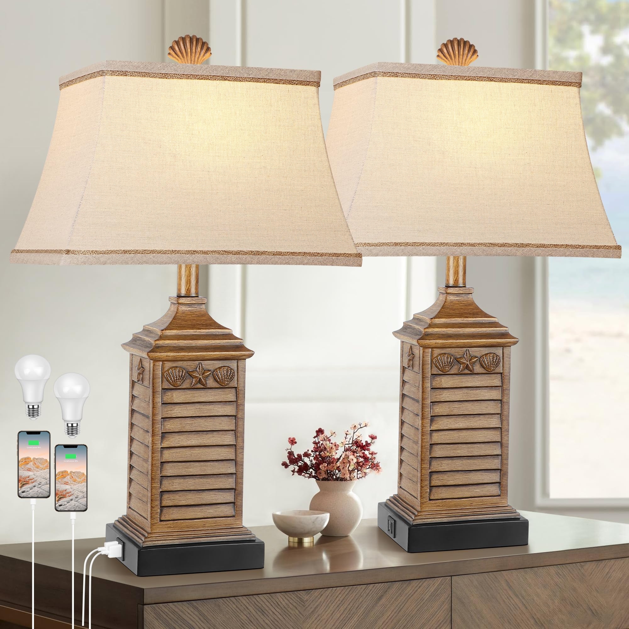 Table Lamp Shutter Design Set with USB Charging Ports