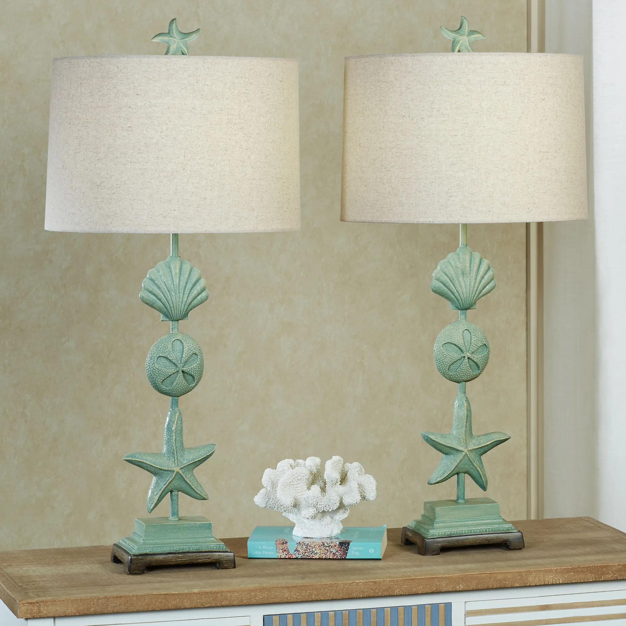 Table Lamp Stacked Marine Motifs with Seafoam Green