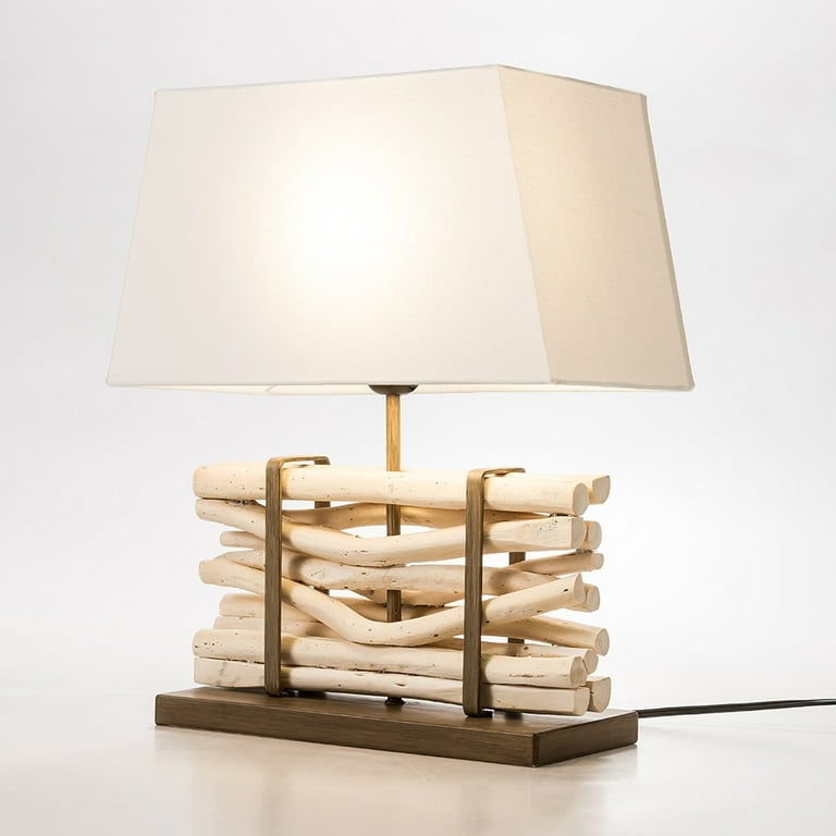 Table Lamp Stacked Wood Base Metal Straps Accent