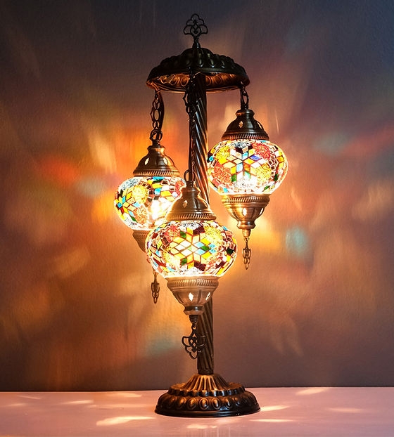 Table Lamp Suspended Globes Mosaic Antique Bronze Turkish Style